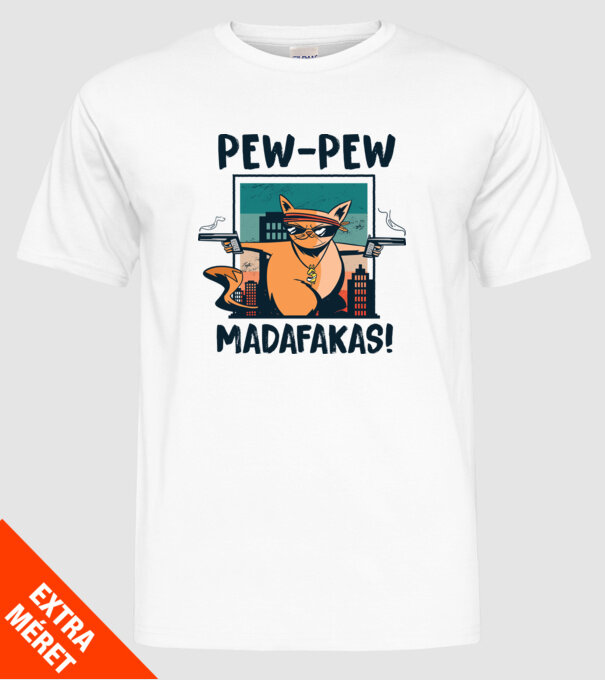 Pew Pew Pew Madafakas Pisică dark model alb pe tricou