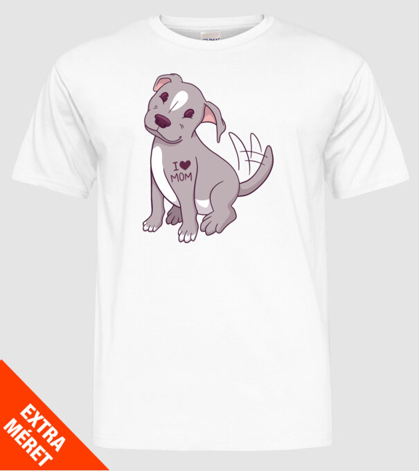 Pitbull - I Love Mom model alb pe tricou