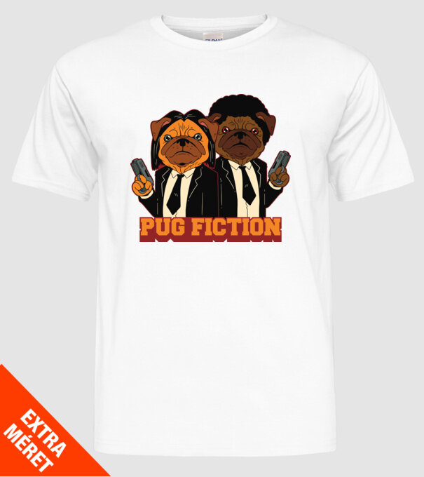 Pug Fiction Pugs Mops Pulp Fiction parodie model alb pe tricou