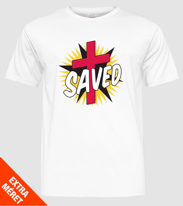 Saved Isus Cruce model alb pe tricou