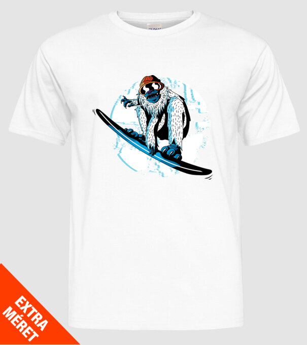 Yeti Snowboarder model alb pe tricou