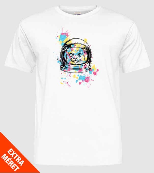Space Cat model alb pe tricou