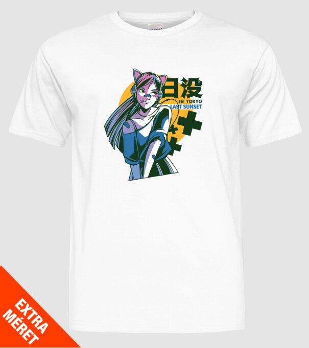 Fată Anime Sunset Tokyo model alb pe tricou