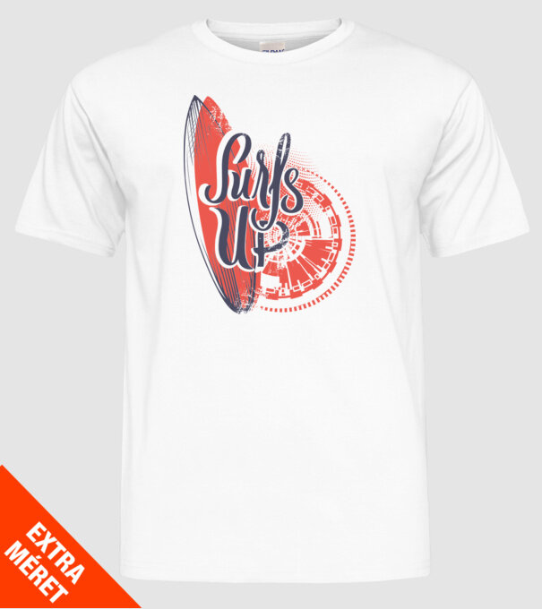 Surfs up model alb pe tricou