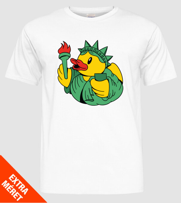 Rățușcă de cauciuc Statuia Libertății model alb pe tricou