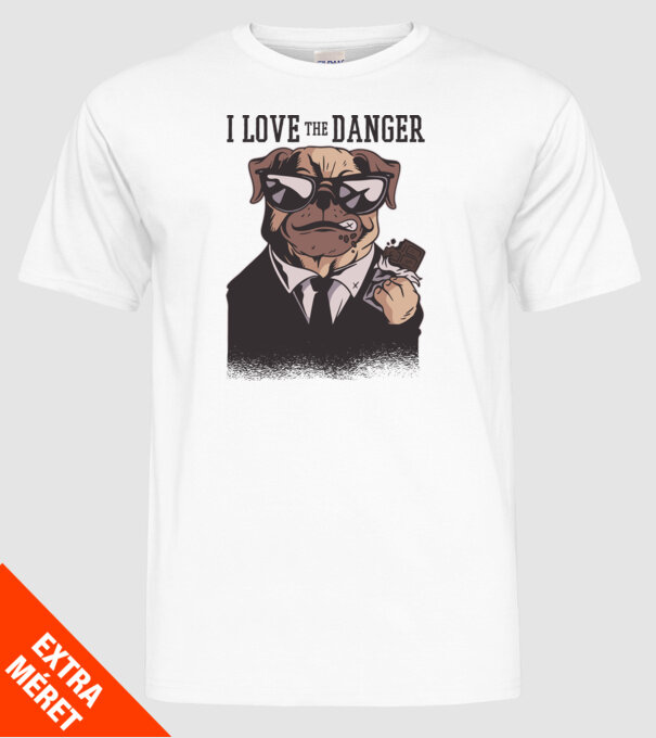 Iubesc pericolul Tricou cu mops model alb pe tricou