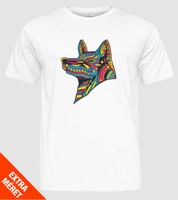 Cap de lup colorat model alb pe tricou