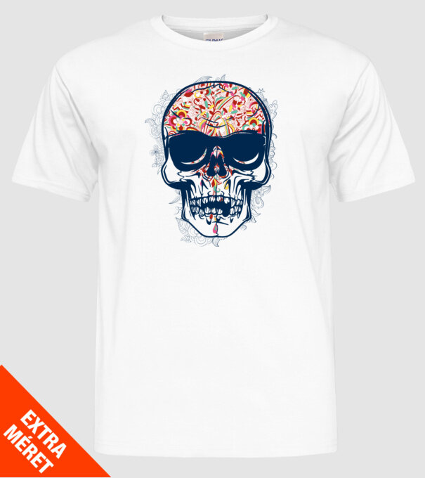 Craniu colorat model alb pe tricou