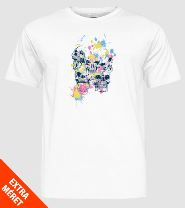 Cranii colorate model alb pe tricou