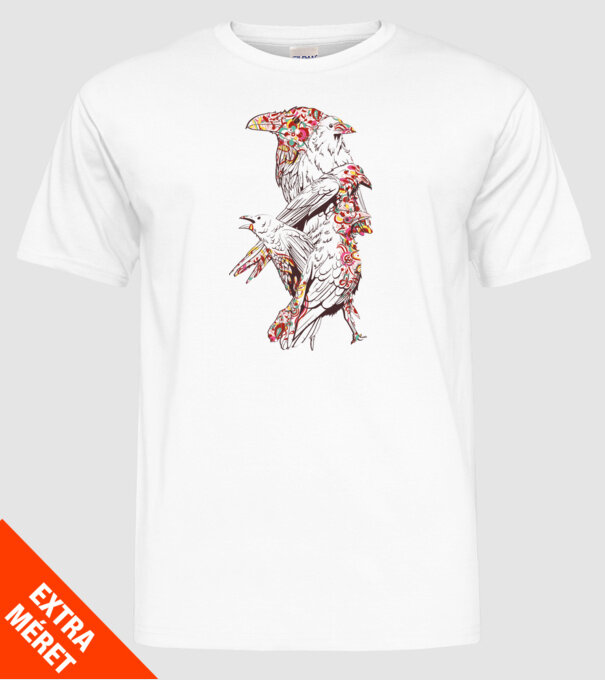Păsări colorate model alb pe tricou