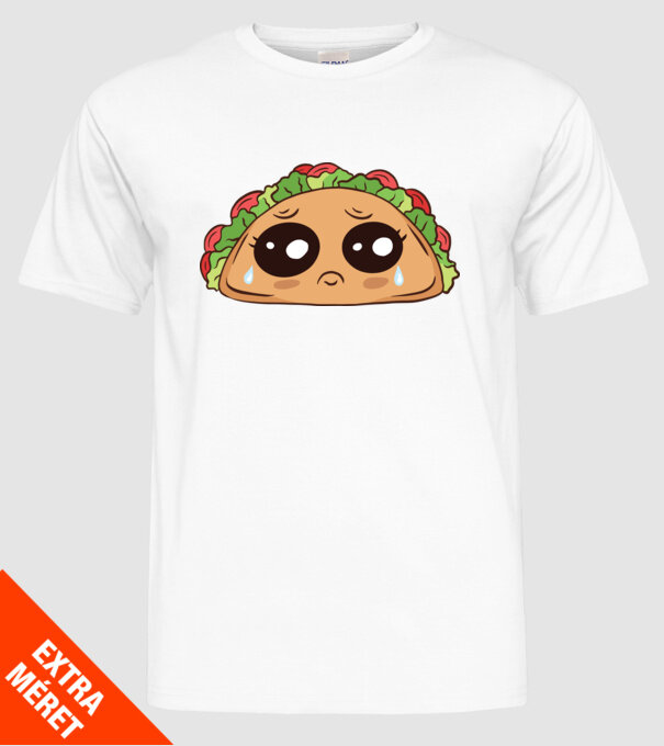 Taco trist model alb pe tricou