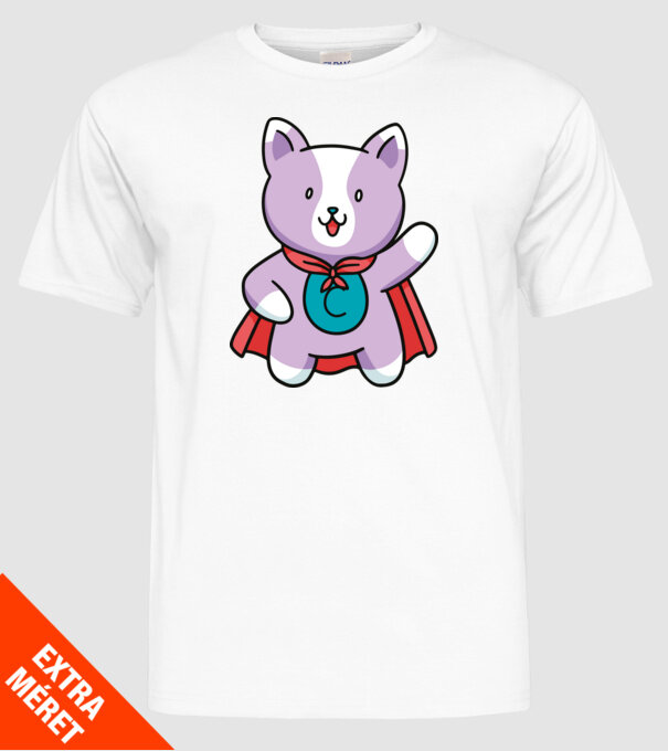 Pisică Supererou model alb pe tricou