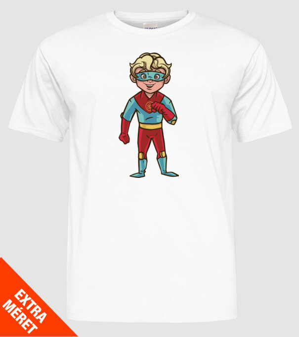Băiat supererou model alb pe tricou