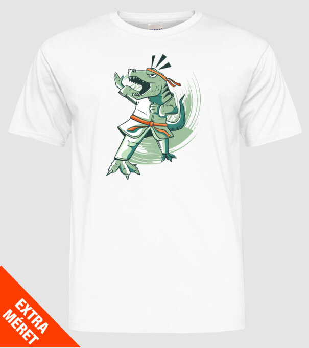 T-rex Karate model alb pe tricou