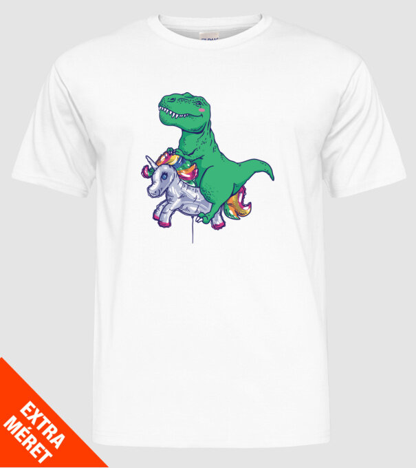 T-rex pe Unicorn balon model alb pe tricou