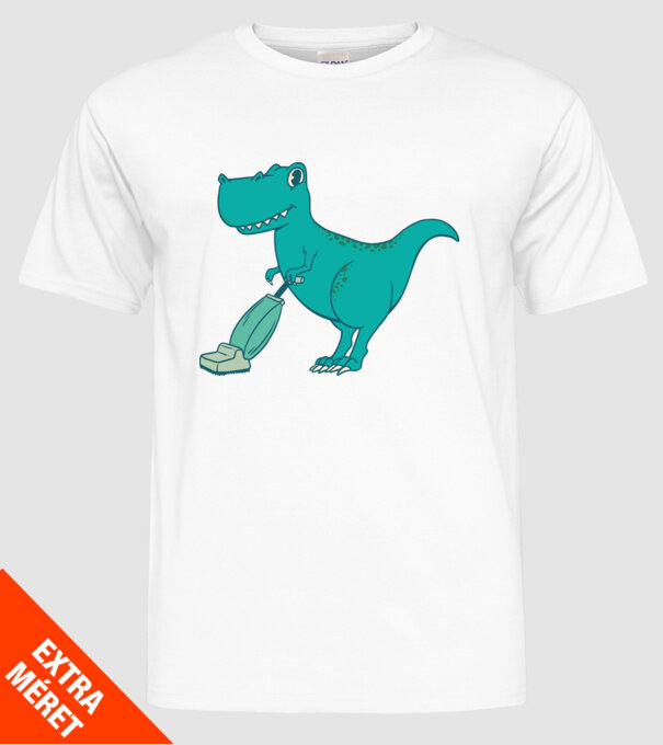 T-rex făcând curățenie model alb pe tricou