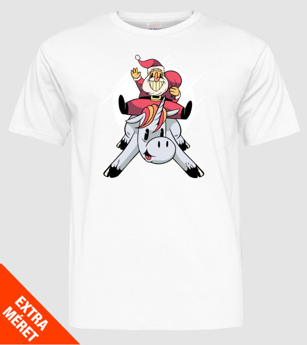Moș Crăciun pe unicorn model alb pe tricou