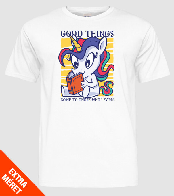 Student unicorn model alb pe tricou