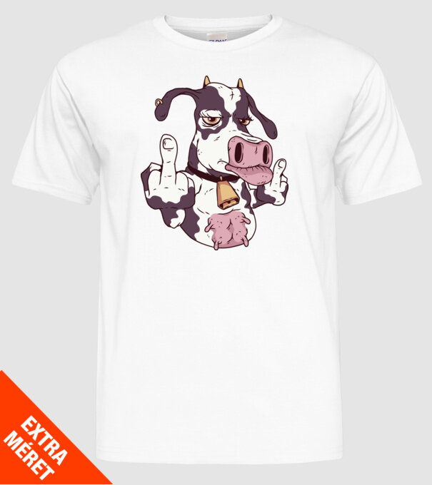 Vaca arată degetul model alb pe tricou