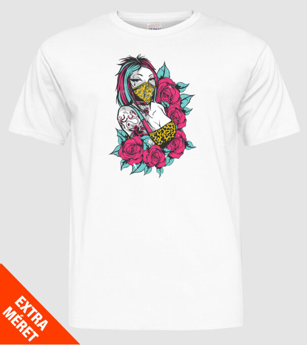 Fată tatuată model alb pe tricou