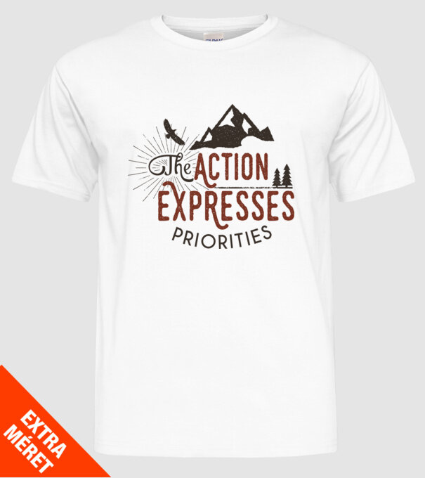 The action expresses priorities model alb pe tricou