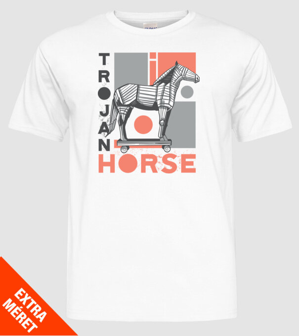 Cal troian model alb pe tricou