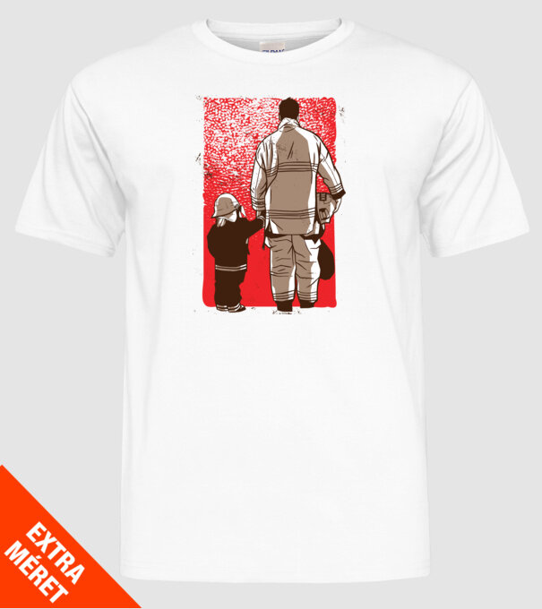 Tricou Pompier tată și fiu model alb pe tricou