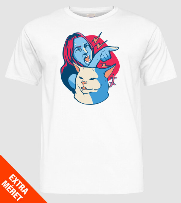 Meme pisică urlătoare model alb pe tricou