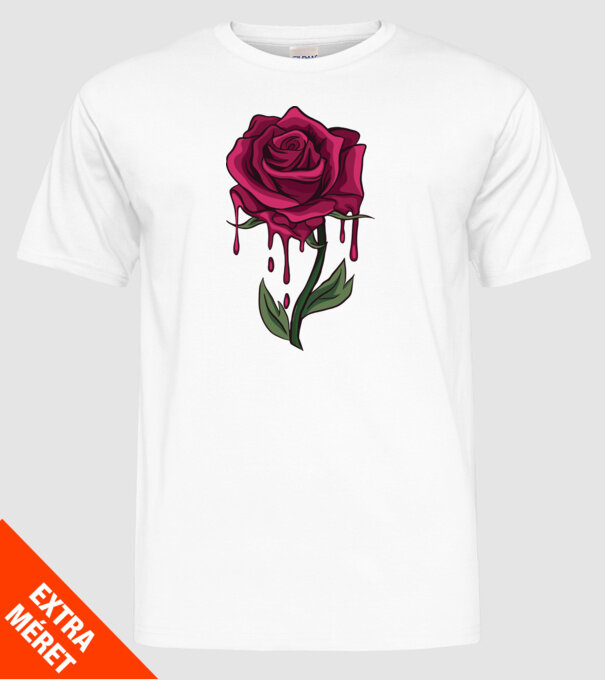 Trandafir sângerând model alb pe tricou