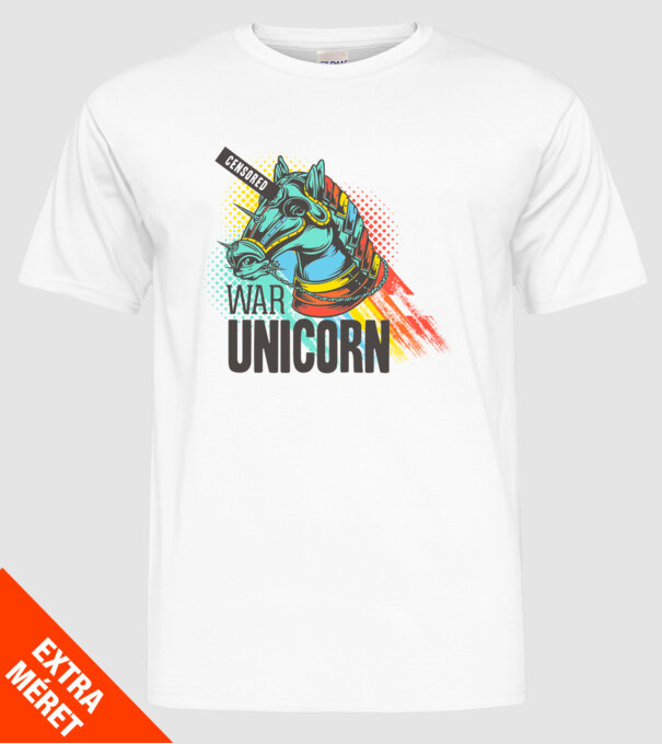 War Unicorn model alb pe tricou
