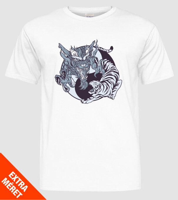 Yin Yang cu animale model alb pe tricou