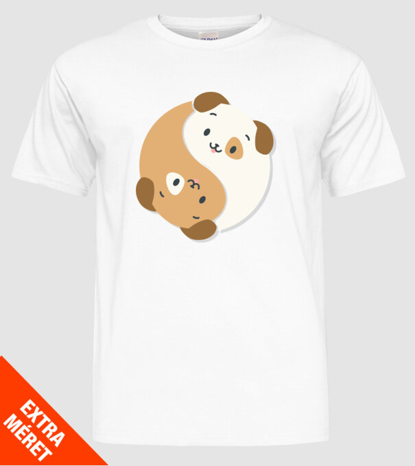 Câini Yin Yang model alb pe tricou