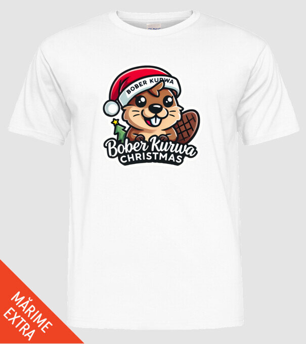 Bober Kurwa Christmas 1 model alb pe tricou