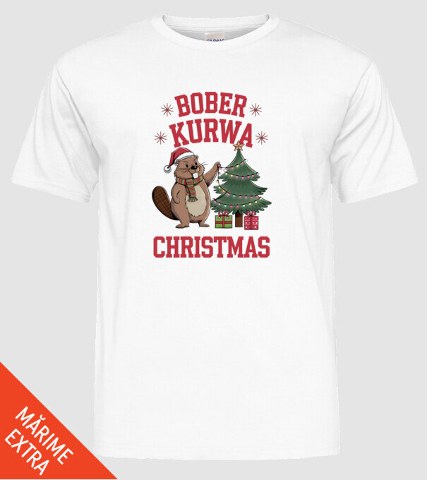 Bober Kurwa Christmas 3 model alb pe tricou