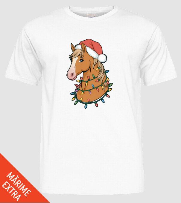Cal de Crăciun model alb pe tricou