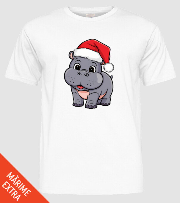 Crăciun Hippo model alb pe tricou