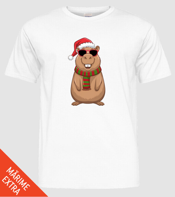 Crăciunul capybara model alb pe tricou