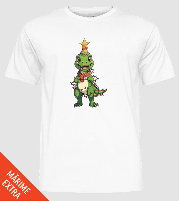 dinozaur pom de Crăciun model alb pe tricou