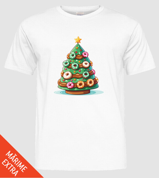 Doughnut pom de Crăciun model alb pe tricou