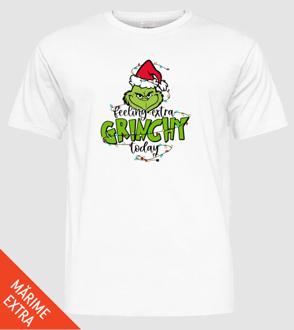 Feeling extra Grinchy today model alb pe tricou