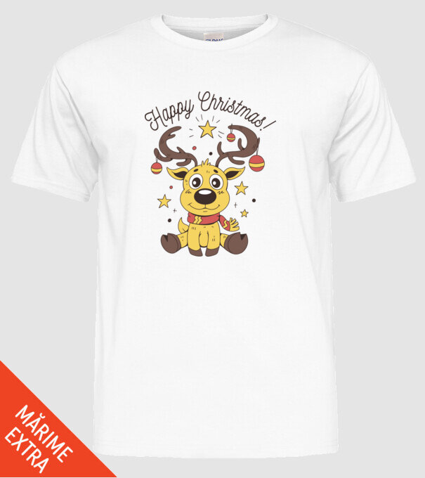 Happy Christmas Reindeer Alb model alb pe tricou