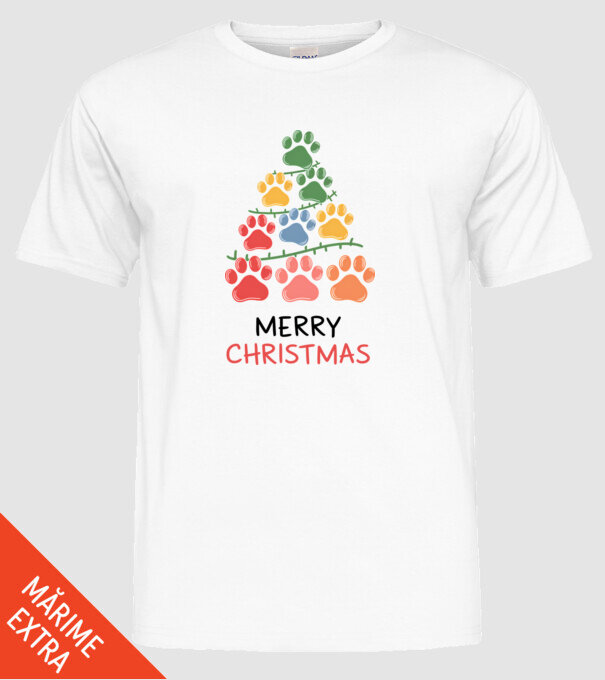 Merry Christmas Paws Alb model alb pe tricou