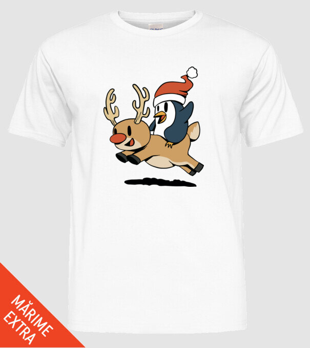pinguin reindeer cristmas model alb pe tricou