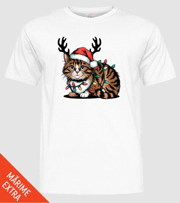 Pisica de craciun model alb pe tricou