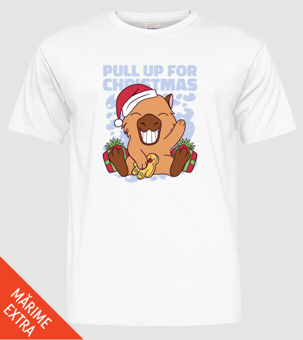 Pull up for christmas Capybara model alb pe tricou