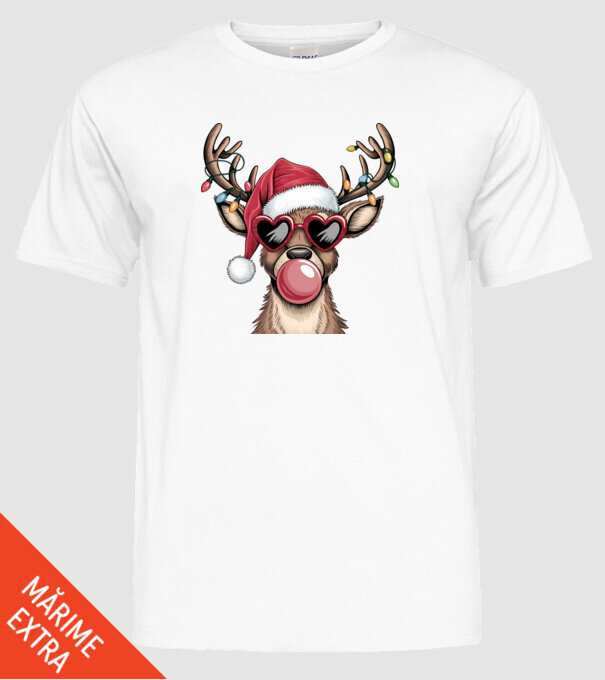 Ren amuzant de Crăciun model alb pe tricou