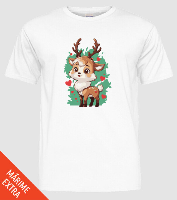 Valentine Deer model alb pe tricou