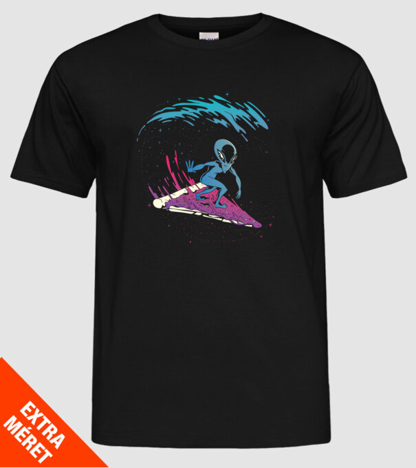 Alien Pizza Surf tricou amuzant model negru pe tricou