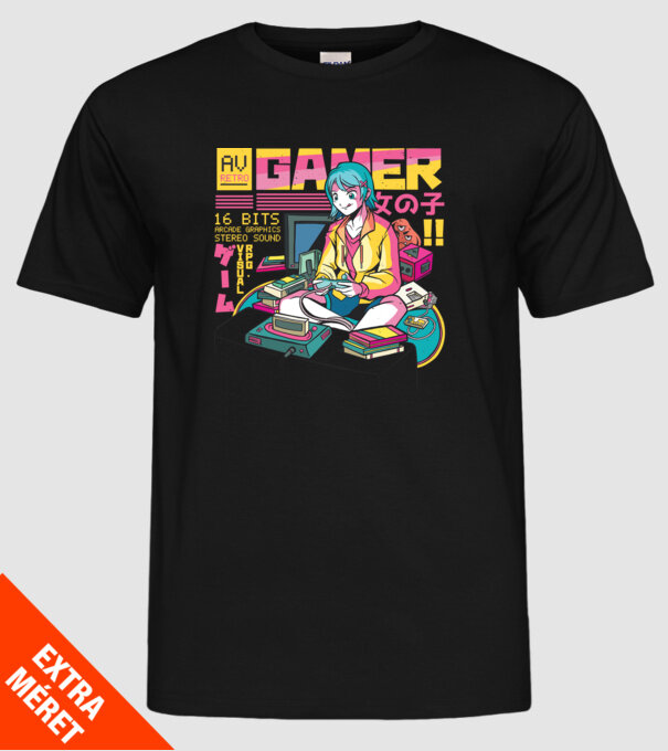 Anime fată Gamer model negru pe tricou