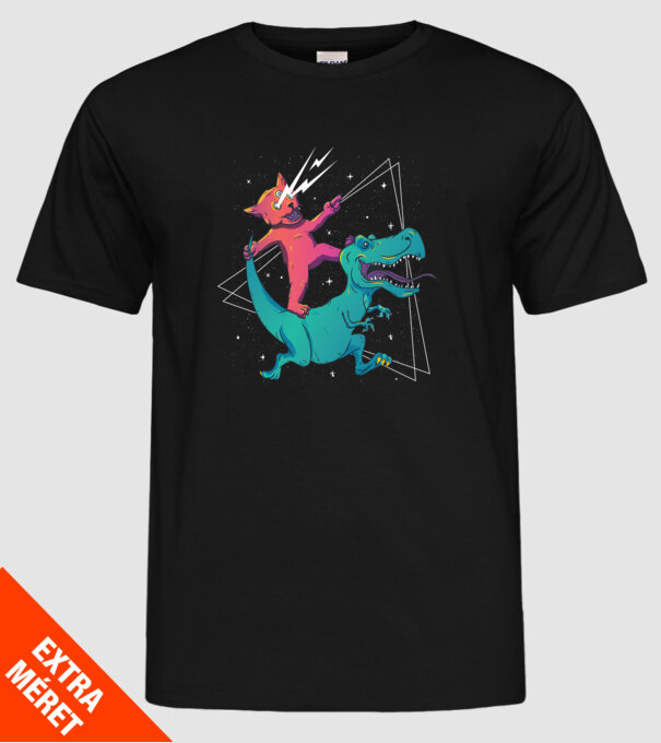 Pisică drogată pe dinozaur model negru pe tricou